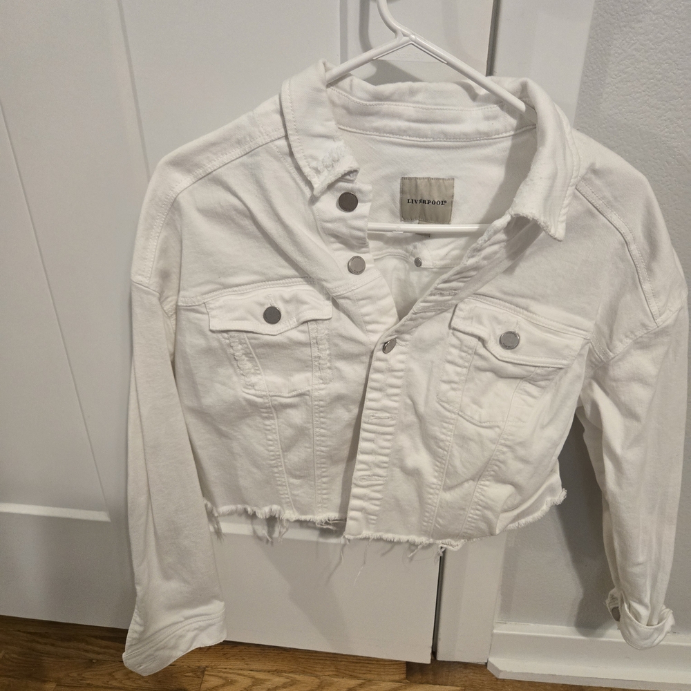 Liverpool Cropped White Jean Jacket